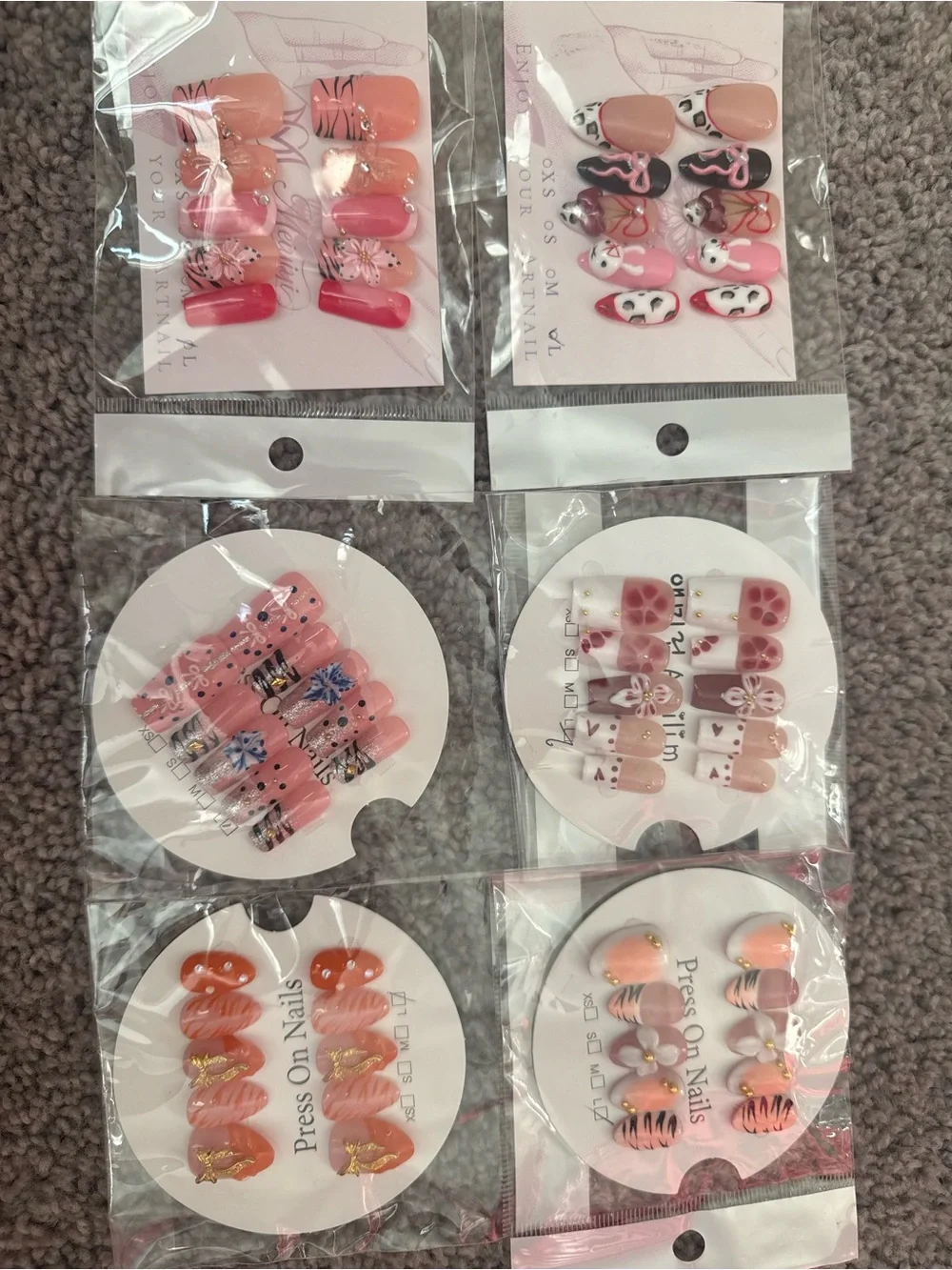Press On Nails Set SIZE L - Pink Animal & Floral Designs